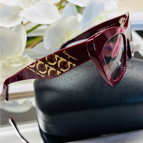 Salvatore Ferragamo Deep Red Cat-Eye Sunglasses - Picture 3 of 7